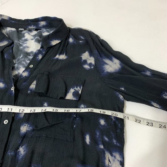 Zara Tunic Womens L Button Down Crinkle Tie-Dye Long Sleeve Pockets Loose Fit - Picture 11 of 13